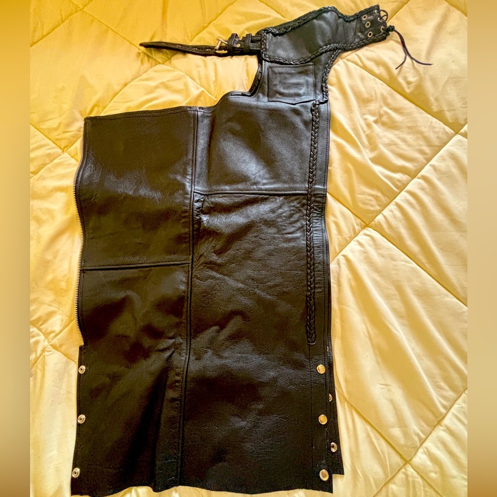 Size Small M & M Leather Motorcycle Riding Chaps.  NWOT